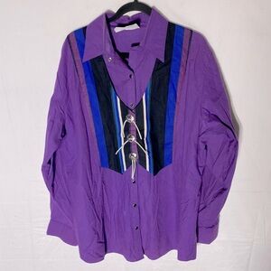 Vintage Korol Ranch Purple Black Long Slv Western Button Up Shirt W Faux Vest L